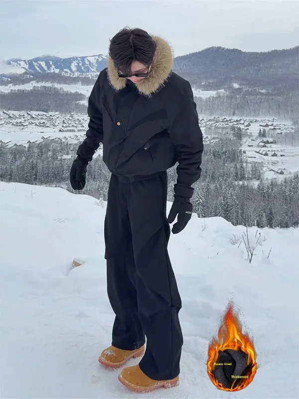 

High Street Sli Men's Flared Trousers Thiened Fce Wide Leg Pants Visual Heightening Slimming Casual Straight Leg Tro...