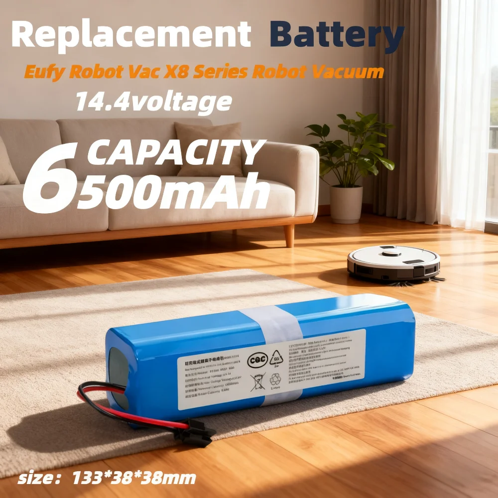 

14.4V Li-ion 6500mAh Replacement Battery for Eufy RoboVac_X8 X8_Hybrid X8_White X8_Pro SES, 8-Cell Vacuum Parts with Safety BMS
