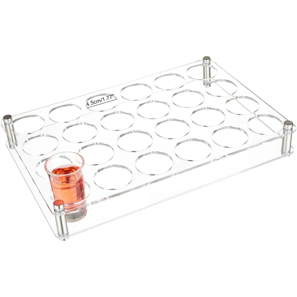 24-Hole Shot Glass Tray Holder, Acrylic Wine Glass Organizer 1.77 inch Hole Shot Serving Tray Beer Wine Glass Display Rack