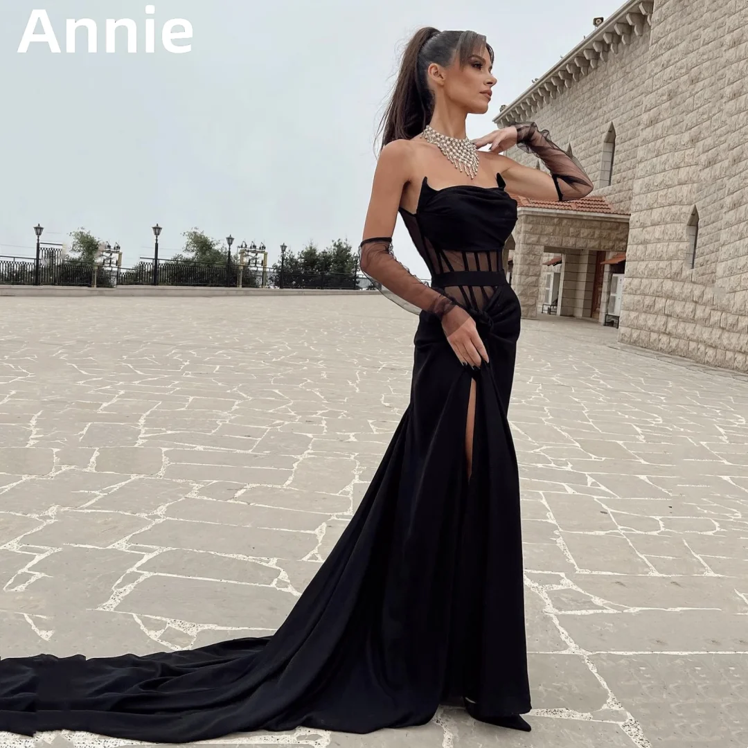 Amy-vestido de noite laço preto, vestido sexy sem alças, fenda lateral, baile de casamento, vestidos formais