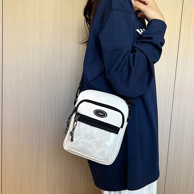 

Сумка нейтрального стиля - одно плечо, спереди, с прозрачным карманом, несколькими карманами, сумка с регулируемым ремнем для мужчин и женщин.