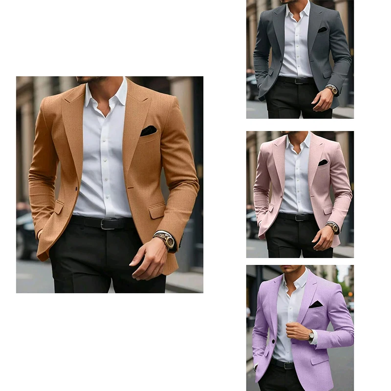 

Мужской однотонный повседневный костюм с левым нагрудным карманом, мужской осенне-зимний пиджак с длинными рукавами без эластичности