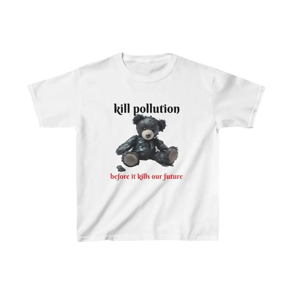 Kid Cotton Tee dirty teddy drenched in petrol conceptual pollution image t-shirt