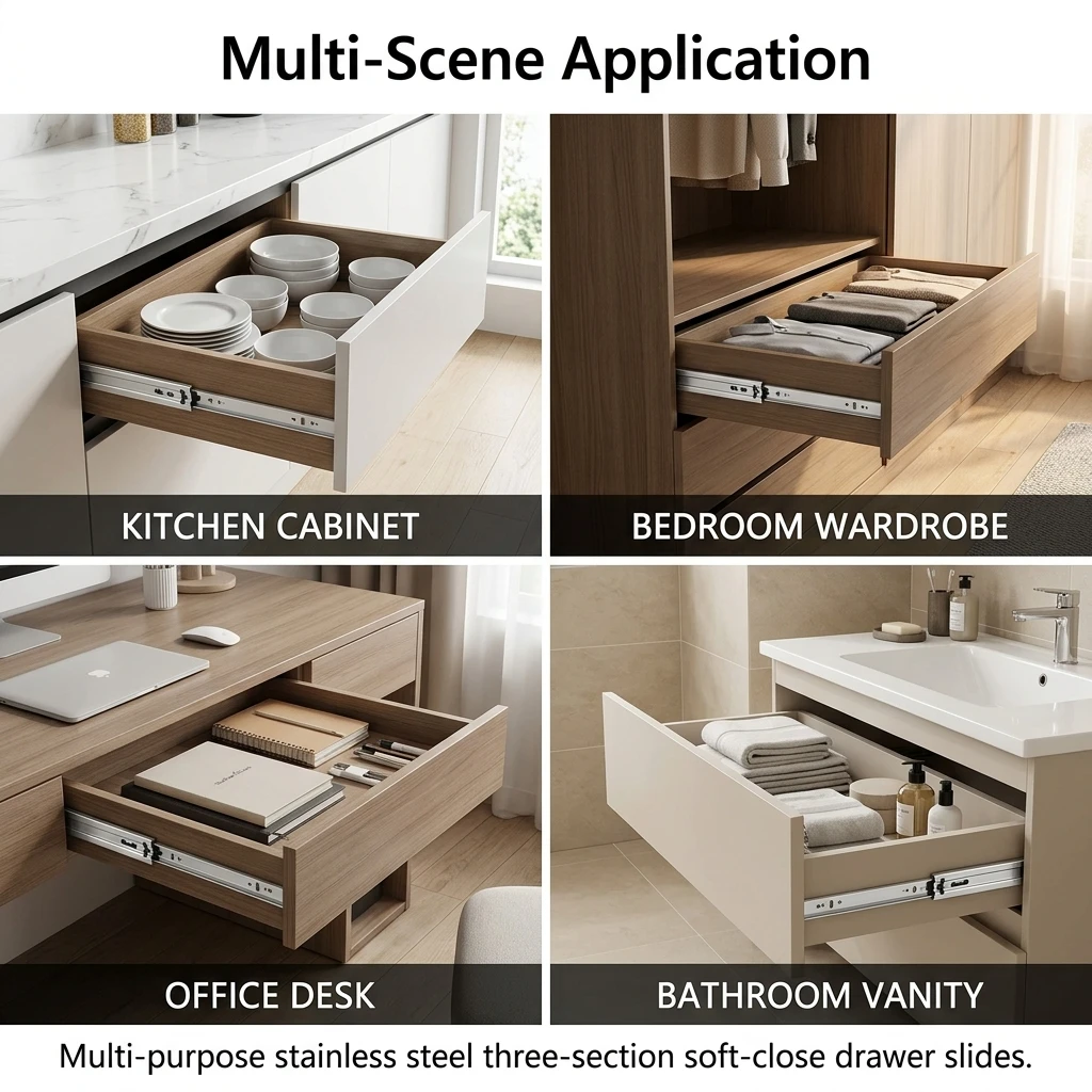 Drawer Runners Soft Close Drawer Slides for Kitchen Cabinets Wardrobe Hardware Rustproof Stainless Steel Guide Rails