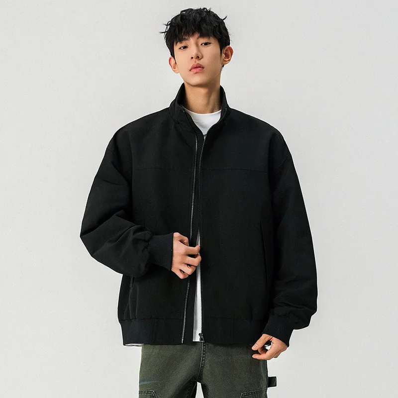 

2025 Европа и Америка, модные мужские простые базовые повседневные модные куртки на молнии с воротником-стойкой и длинными рукавами, мужские пальто, верхняя одежда