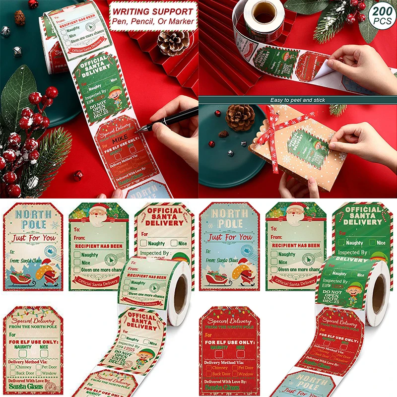 

200-300pcs Merry Christmas stickers Tags For Presents Wrapping Christmas Gift Name "To From" Gift from Santa Cards Present Decor