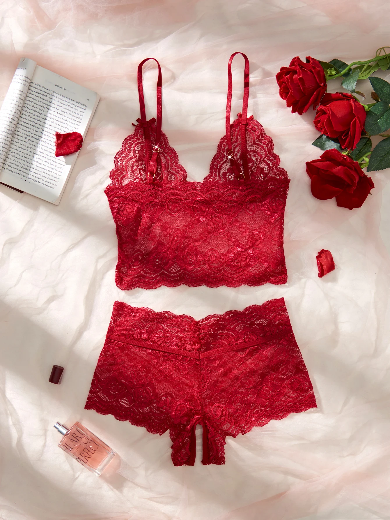 Red Lace Bralette And Cami Set - огляд і ціна Lace Trim Cami