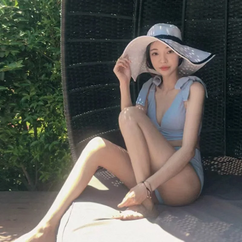 2024 New Fashion Trendy Summer Sexy Mid Waist Bikini Women Solid Colour Swimwear Bikinis Bow Bathing Suit Two-Piece Swimsuits