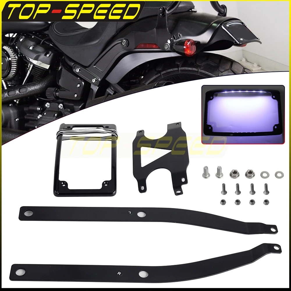 

Curved LED License Plate Rear Fender Relocation Mount Number Farme Bracket For Harley M8 Softail Fat Bob FXFB 114 FXFBS 2018-24