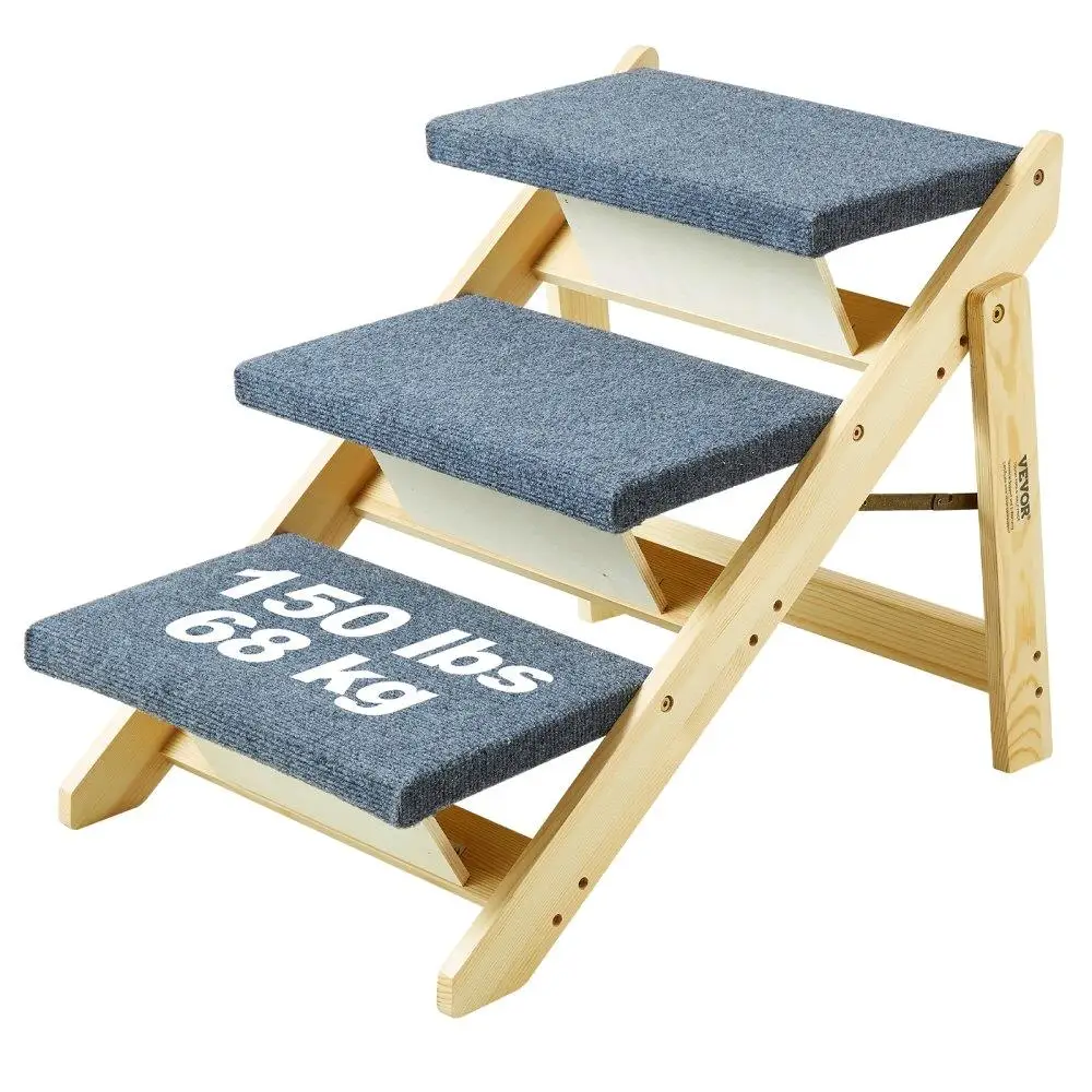 

Foldable Wooden Pet Stairs 2in1 Dog Ramp for Sofa Bed Car 3 Steps for small Medium Large Dog up to 150lbs