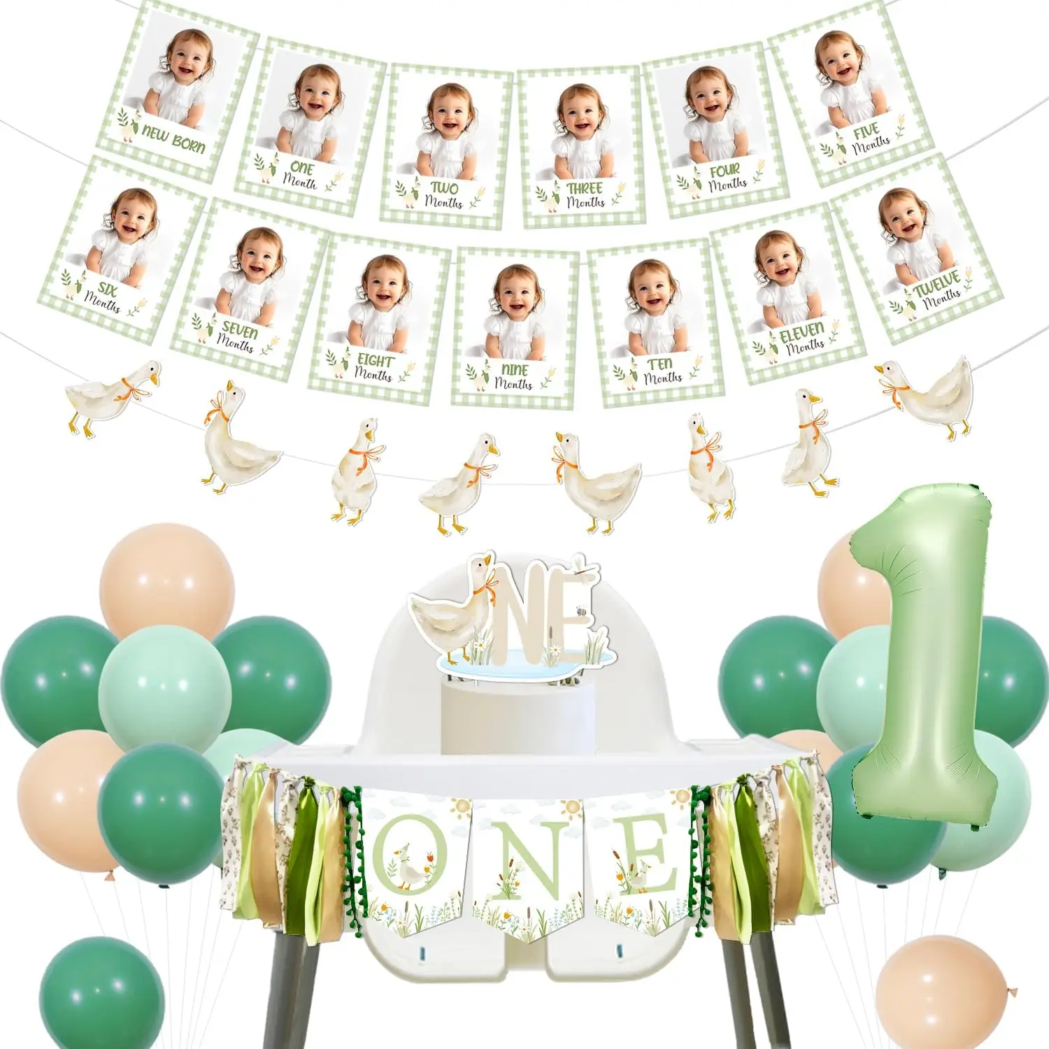

Гусь Декор на первый день рождения Little Silly Goose is Turning One High Chair Banner One Silly Monthly Photo Banner Гирлянда Топпер для торта