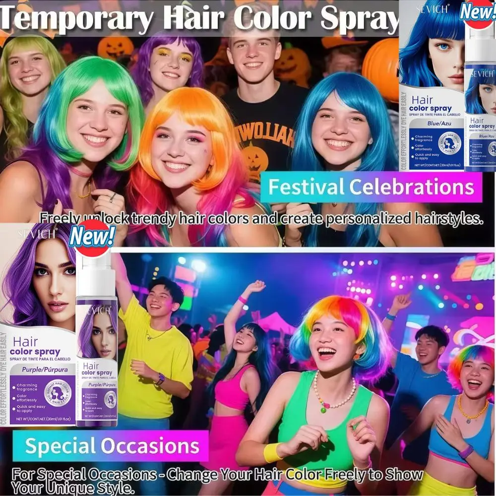 2025 جديد لون الشعر رذاذ 8 ألوان المتاح لجميع القديسين تأثيري حفلة لون الشعر المؤقت الأرجواني يمكن أن تغطي الشعر الأبيض #2