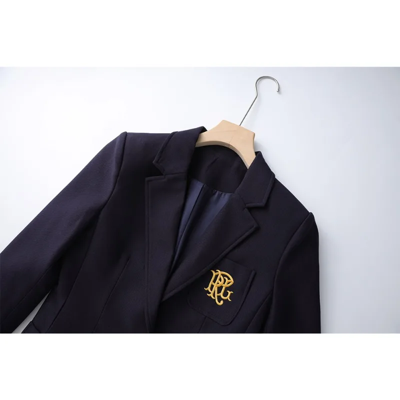 customized Navy blue suit jacket high-end embroidery suit slim fit version college style micro badge suit jacket