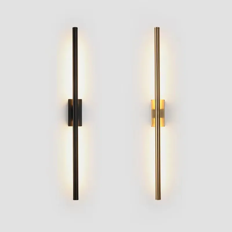 

Modern Simple Linear Tube LED Wall Lamp Up Down Background Opposite Wall Light LED Bedside Foyer Corridor Black Gold LED Sconce