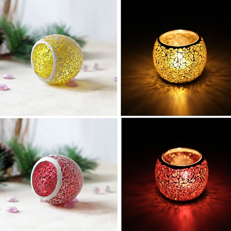 Color Snowflake Mosaic Glass Candlestick Wishing Candle Tea Light Holder Wedding Party Table Ornaments Romantic Candlestick