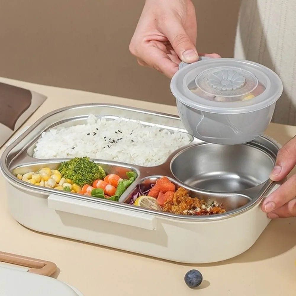 Leakproof Stainless Steel Lunch Box Cartoon Microwave Safe 4 Grids Lunch Box with A Spoon and Chopsticks Portable