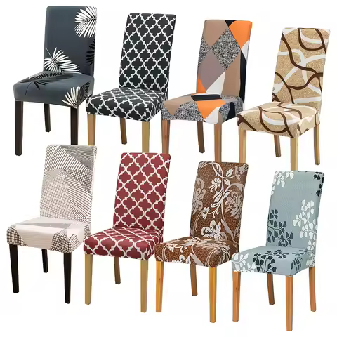 1pc Stretchy Milk Print Chair Slipcover - Dining Room Kitchen Chair Covers with Elasticized Hem - Easy to Slip On and Off, Machi