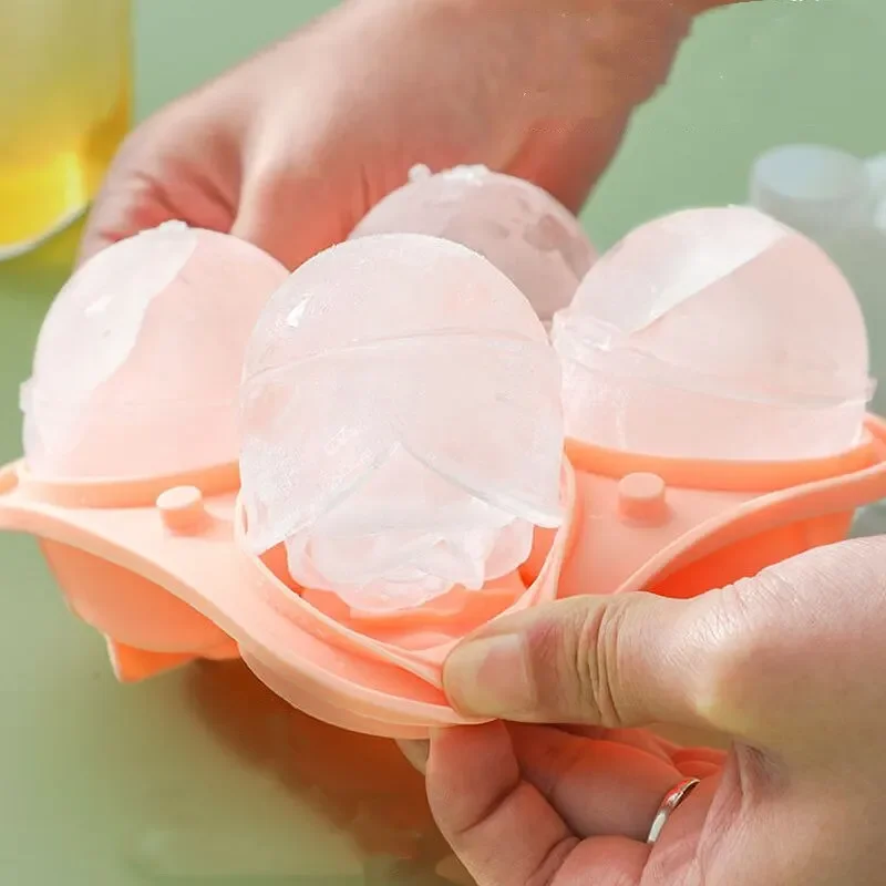 3D Rose Ice Molds 4 Holes Ice Cube Tray Mold Flower Shape Silicone 얼음 Mold Ice Ball Maker Bar 얼음 Cube Maker Tool