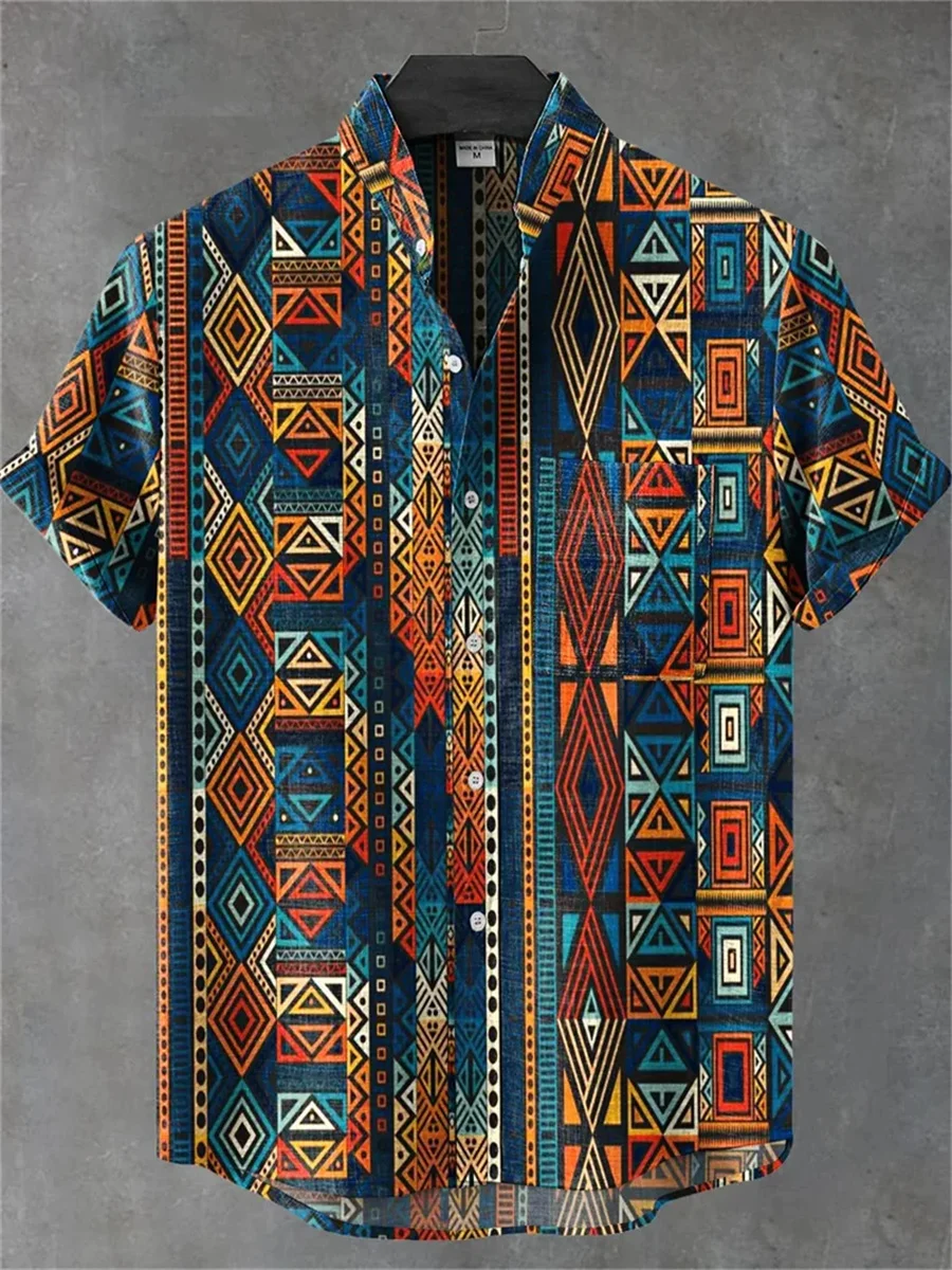 Summer Fashion Men's Linen Short Sleeve Shirt Retro Animal Tiger Print Street Casual Daily Men's Shirt Tops Hawaiian Shirt Men