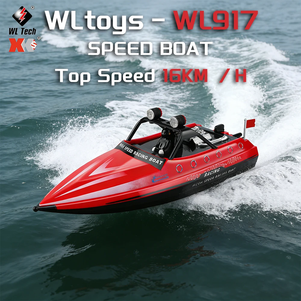 

Summer High Speed WLtoys WL917 RC Speedboat Red 2.4G Remote Control Racing Boat LED Light Waterproof Water Toy for Kids Adults
