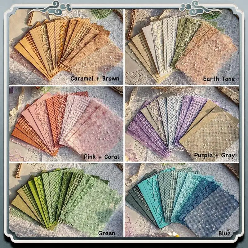 Premium 96 Sheets Textured Scrapbook Paper And Mesh Fabric Assorted Set,6 Pack Mixed Special Paper For Scrapbooking Planner