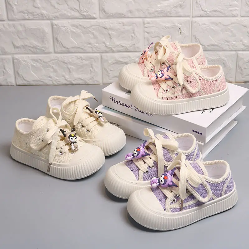 

Kuromi Pendant Kawaii Sanrio Ins Fashion Breathable Board Shoes Cute Cartoon Sneakers Canvas Shoes Gifts for Girls Boys