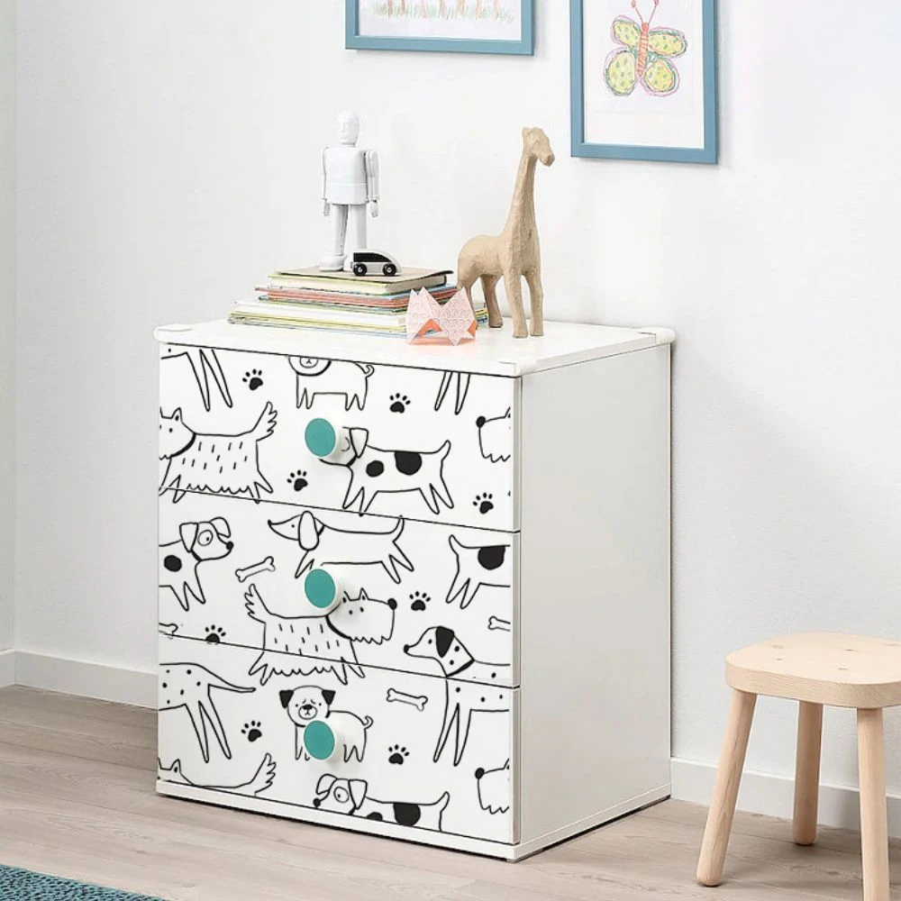 Kids Room Nursery Dog Wallpaper Self Adhesive Removable Black White Puppy Paw Print Wall Sticker for Children Bedroom Decoration