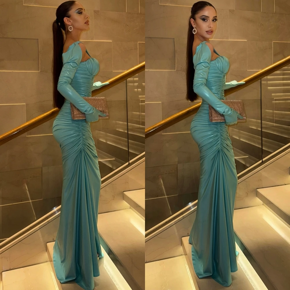 

Customized Fashion Long Sleeves Satin Evening Dress Luxury Mermaid Prom Dress Temperament Side Slit Special Occasion Gowns