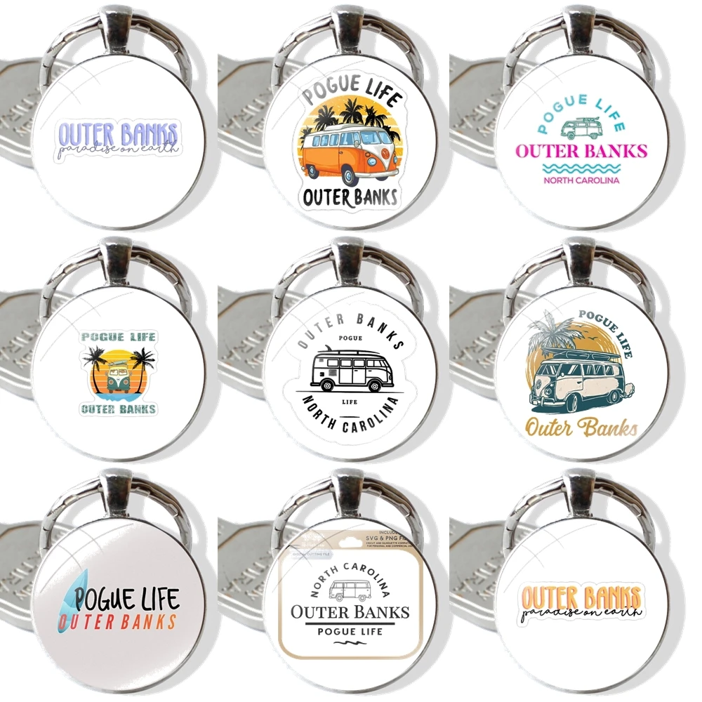 Keychain Handmade Glass Cabochon Key Ring Holder Pendant Key Chains Outer Banks Netflix Obx Pogue Life Stick