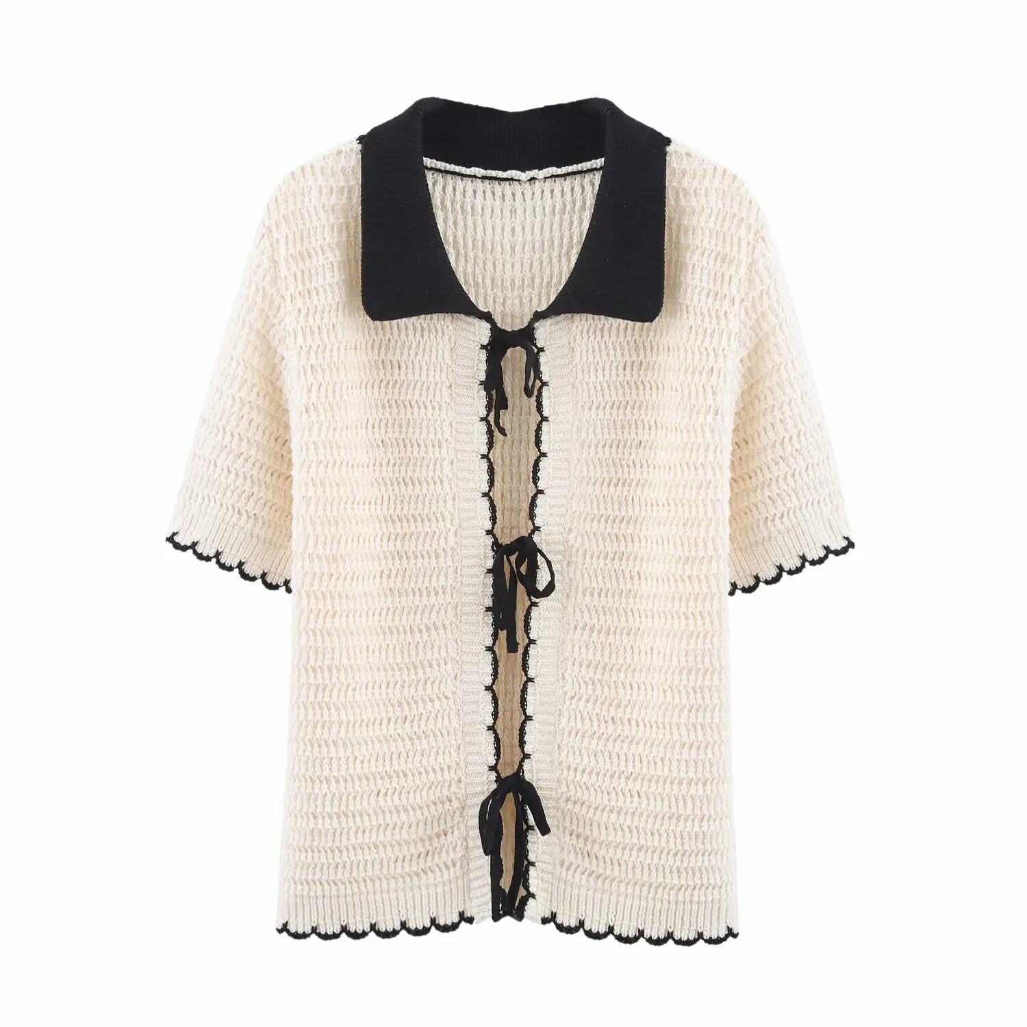 

ZBZR Spring New Women's Casual Faion Hook Needle irt Collar Simple Sli Top Polyester Fiber ort Sve Color