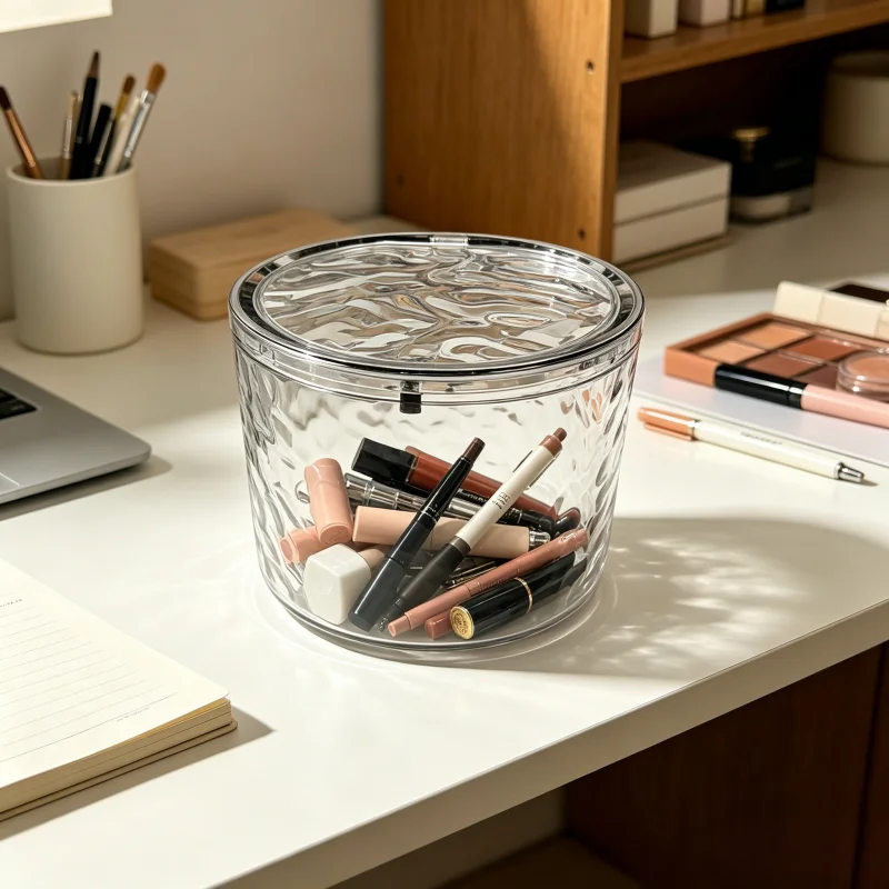 4pcs Cosmetic Storage Box with Lid, Transparent Glacier Ripple Makeup Organizer Comes with 3 Clear Jewelry Storage Boxes