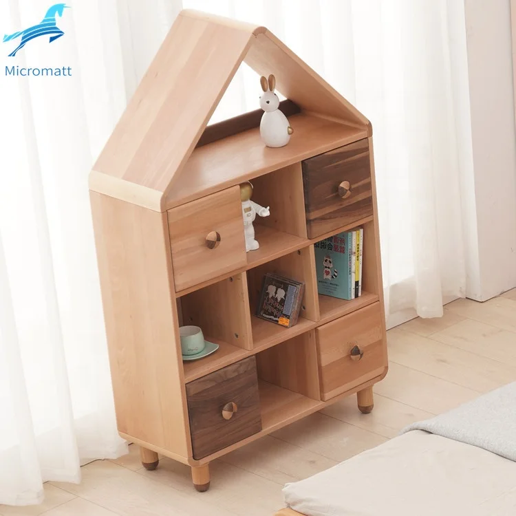 Factory Direct Selling Ins Style Storable Log Color Furniture Kids Room Solid Wood 4 drawers Children Book cabinet