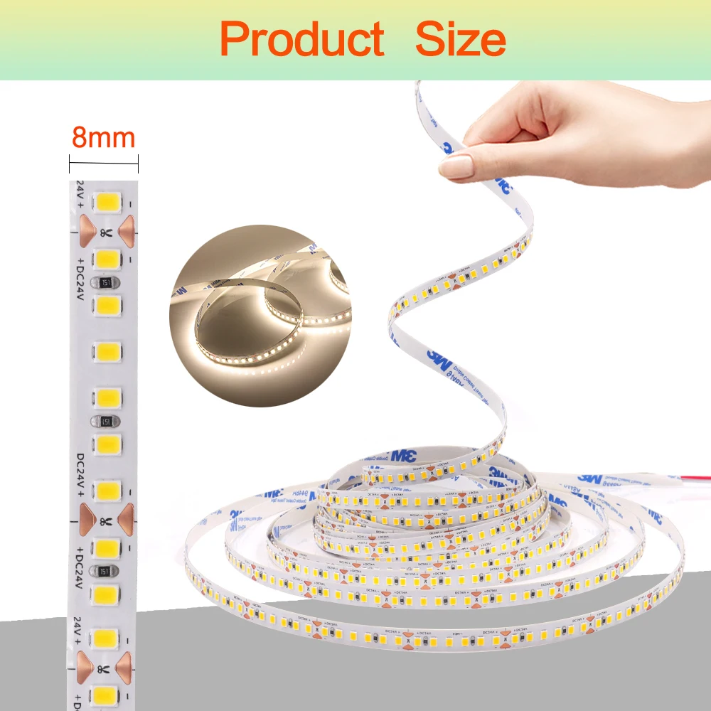 180 LEDs/M LED Strip Light SMD2835 10M/Roll 12V 24V Multicolors Super Flex Adhesive LED Tape for Handmade Mirror TV Backlight