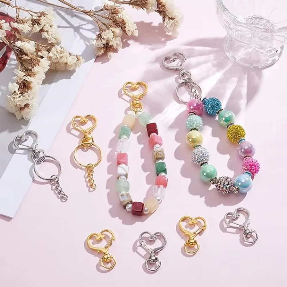 15/30 Sets Heart-Shaped Rotating Keychains with Chains