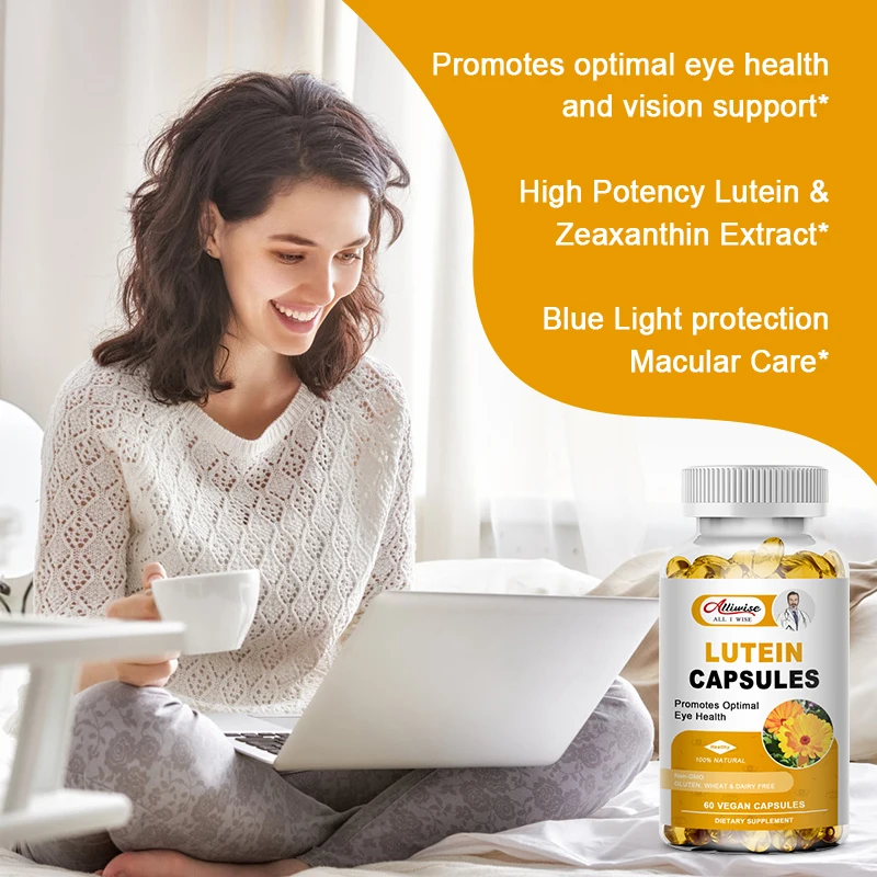 Alliwise 40mg Lutein Zeaxanthin Capsules Stress Relief Blue Light Protection Eye Strain Dry Eyes Relieve Stress  Health Vision