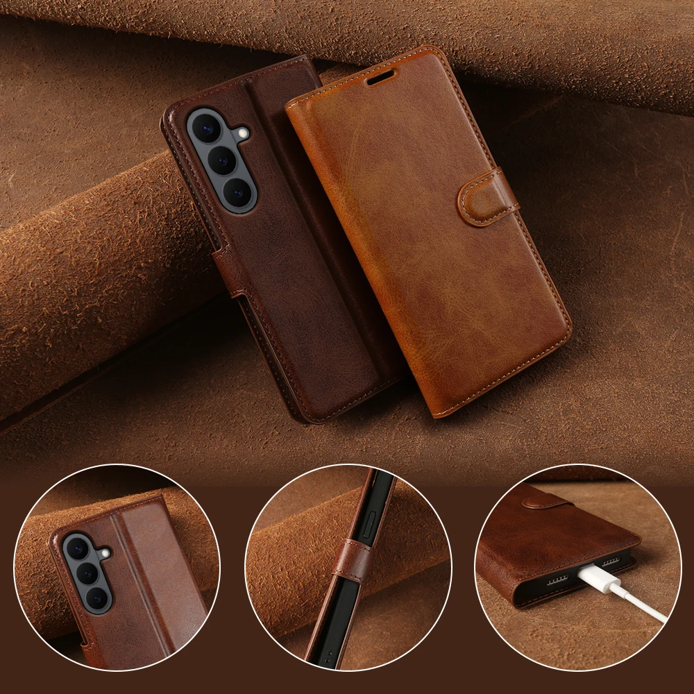 Leather Flip Case For Samsung Galaxy S26 Plus S25 Ultra S24 FE S23 S22 S21 A55 A16 A26 A36 M36 A17 A27 A37 A57 Phone Case Cover