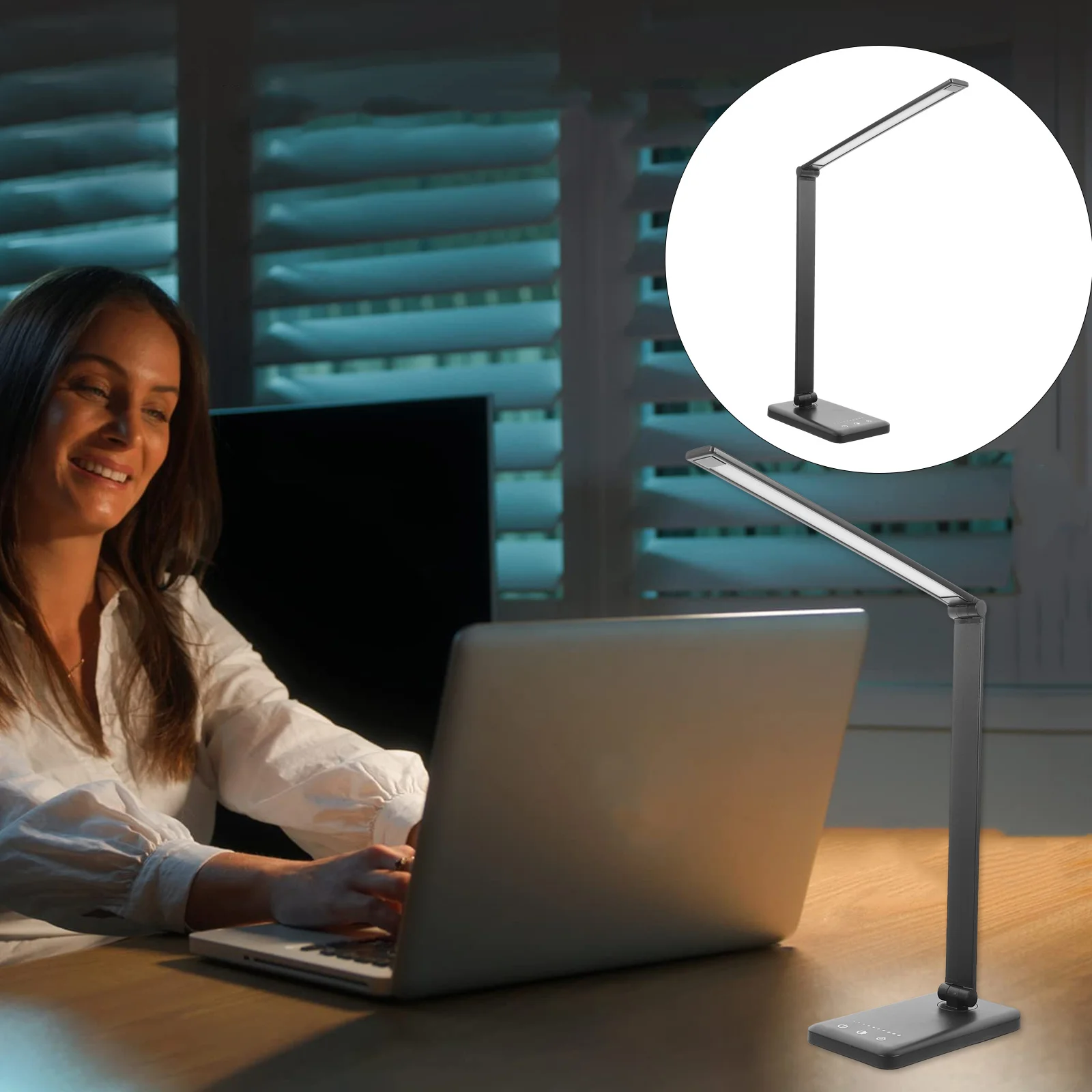 

1Pcs Touch Control Desk Lamp Folding Lamp Eye Protection Adjustable Brightness 5-Modes USB Cable Included for Office