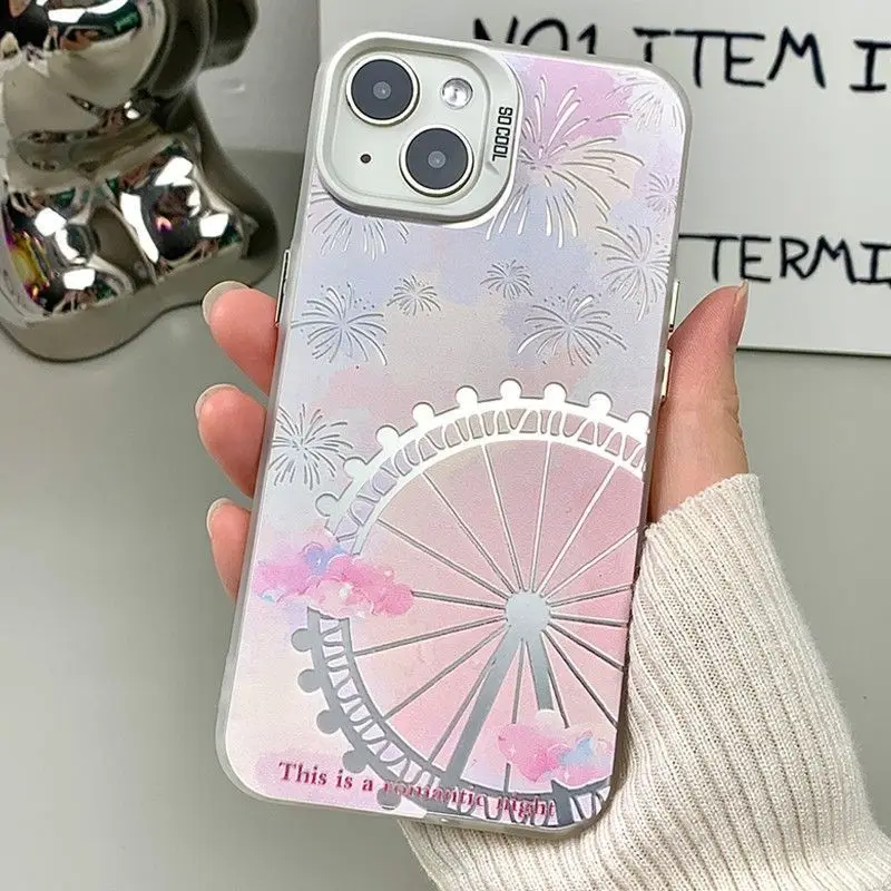 مانغا جميلة الوردي الملونة سحابة دُولابٌ دَوّار قضية الهاتف آيفون 17 16 15 14 13 12 11 بروماكس 17Air 17Pro جراب هاتف #1