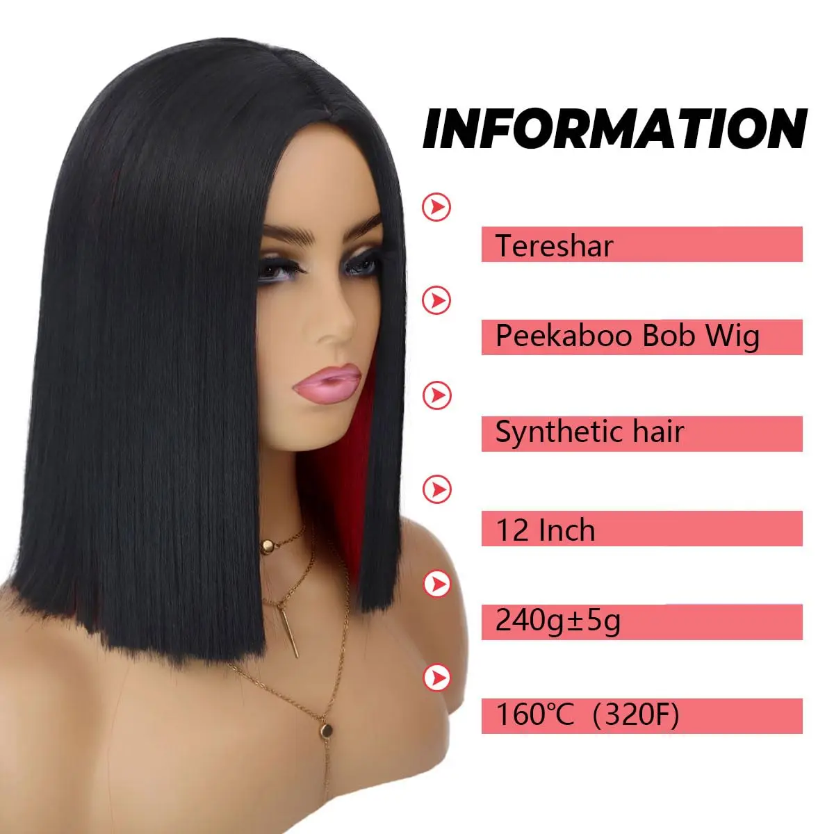 باروكات بيكابو بوب الاصطناعية للنساء، باروكة بوب قصيرة مستقيمة بطول الكتف للاستخدام اليومي للحفلات التنكرية #2