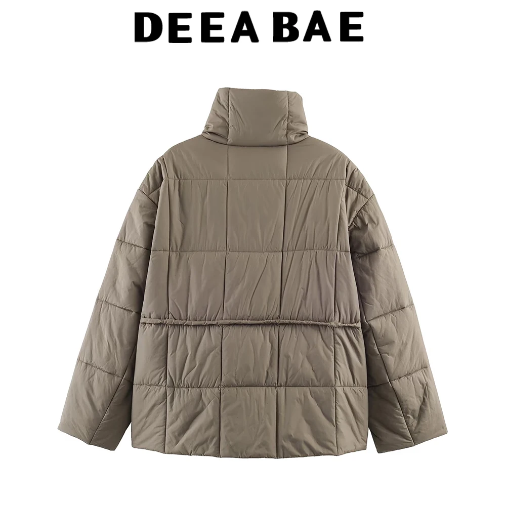 DEEABAE Nuovo abbigliamento invernale da donna stile minimalista monopetto collo alto a maniche lunghe stile corto con piumino con cintura