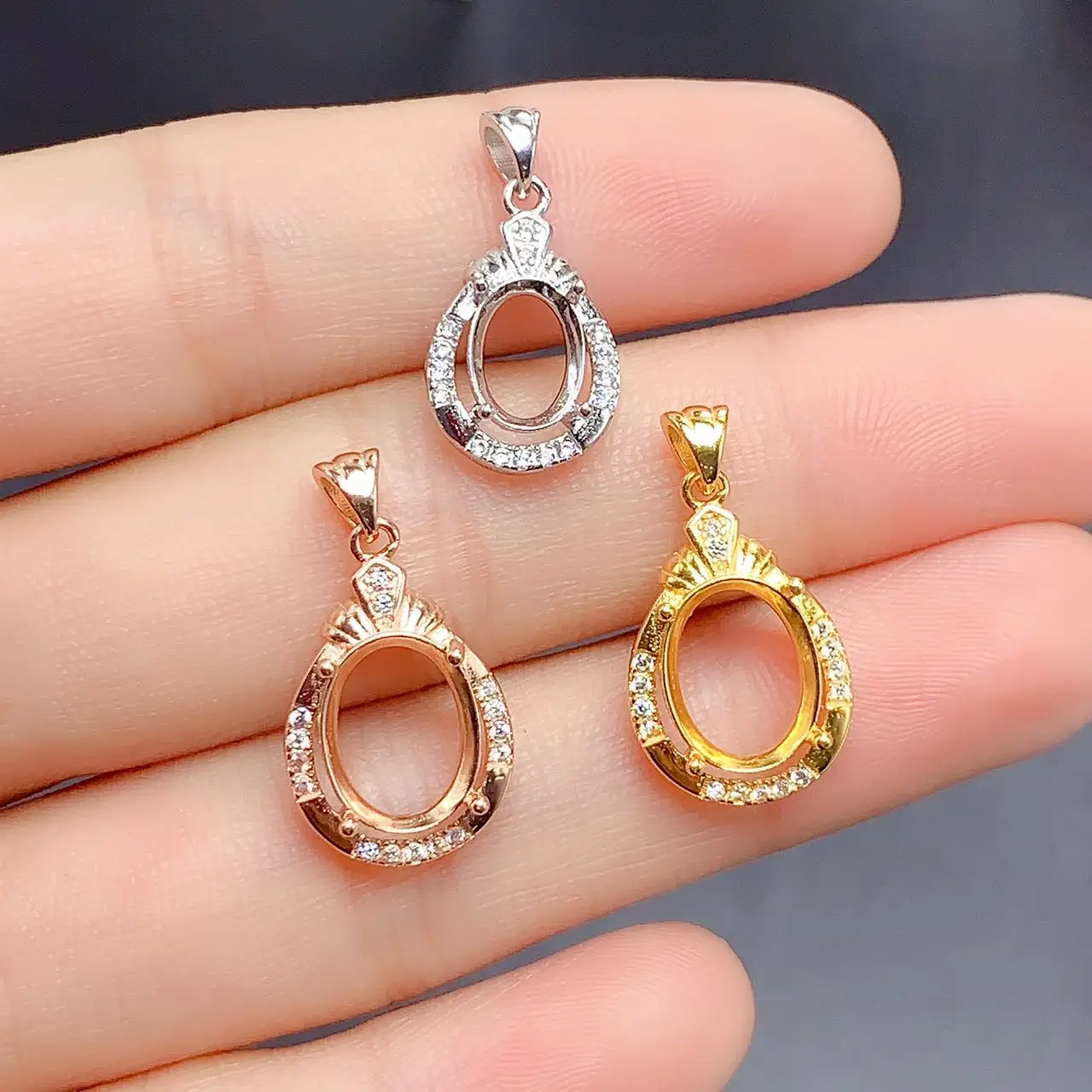 S925 Silver Inlay Elliptical 7*9mm Pendant Popular  Women DIY Empty Support Holder Wedding Exquisite Jewelry Making Accessory