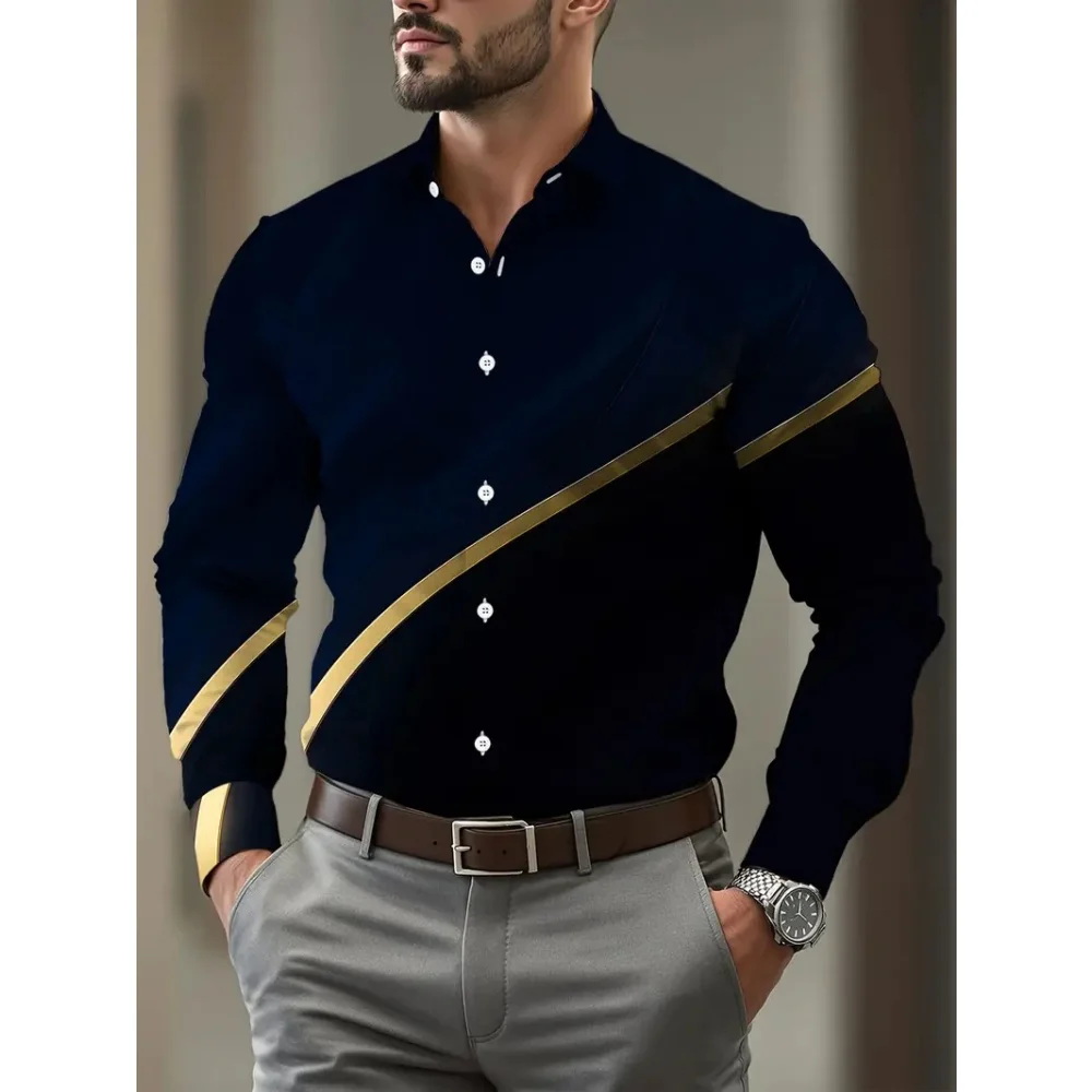 

Men's Color-Blocked Striped Long-Sleeved Shirt Stylish Business Casual Shirt Men's Luxury Shirt Comfortable Fashion Long Sleeve