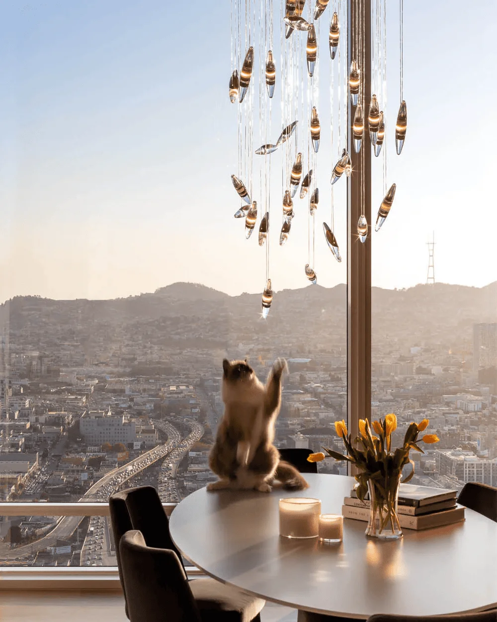 Modern Nordic Clear Art Glass Lustre Chandelier, Dimmable Hardware Pendant Lamp for Dining Room