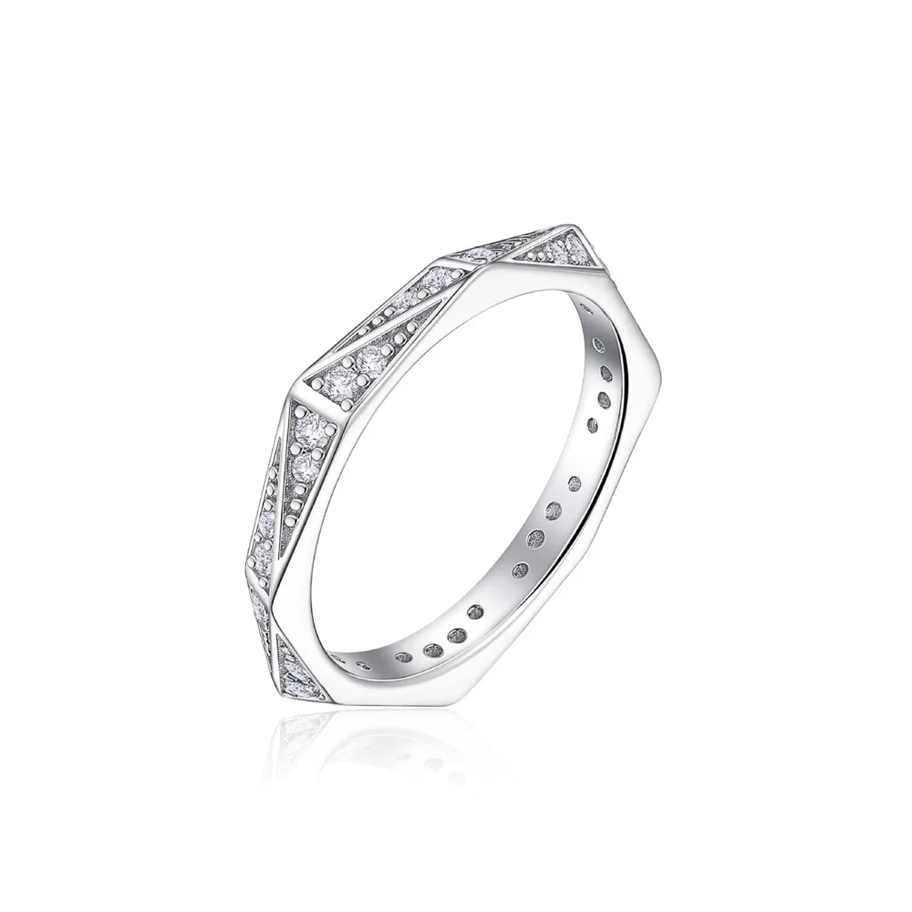 Minimal Hexagonal Eternity Band Ring Multi Triangle Pave Cubic Zirconia Elegant Stackable Wedding Band Women Fine Jewelry
