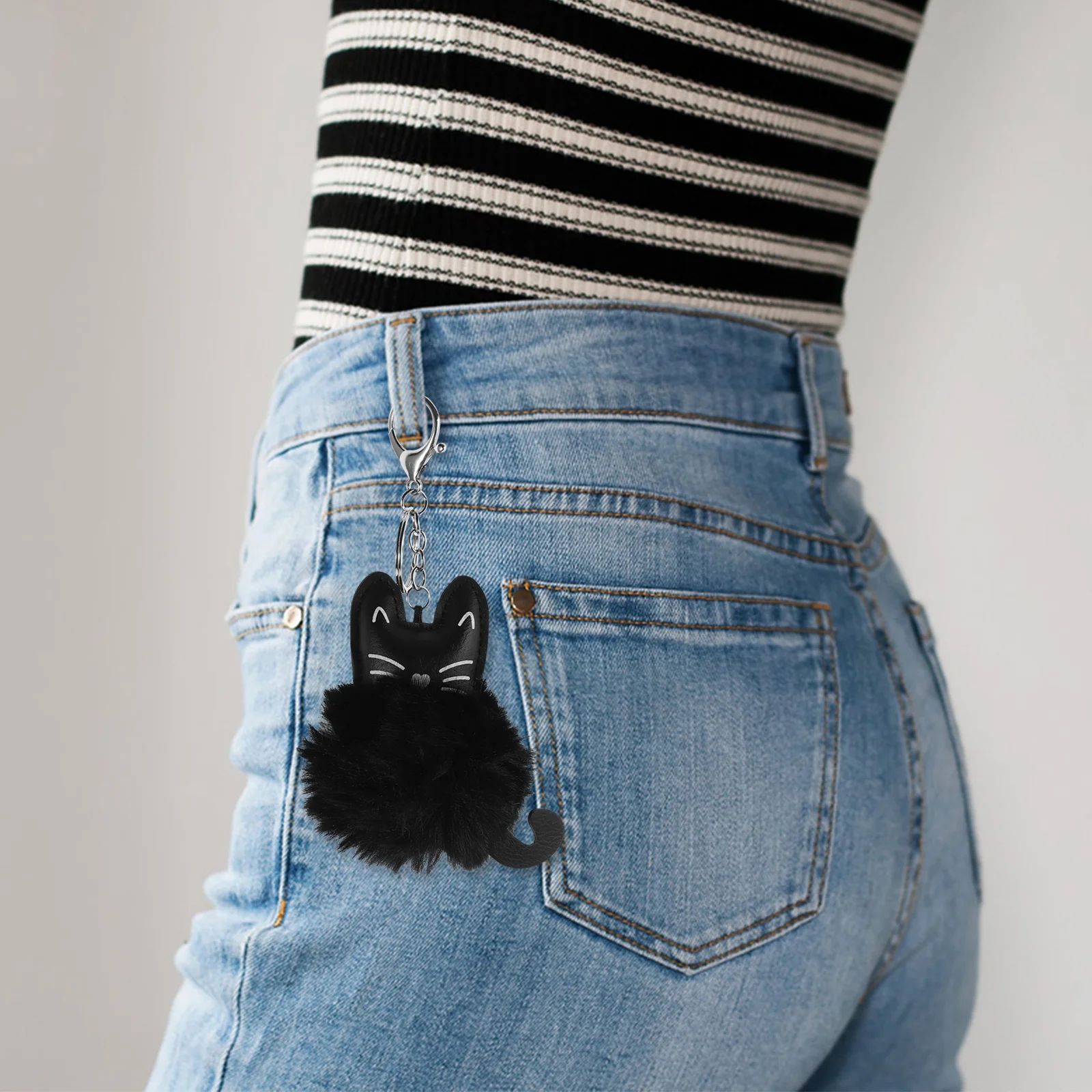 

Kitten Ball Keychain Cartoon Animal Key Ring Women Cute Pom Pom Keyring Portable Key Chain Party Favor Cartoon Keychain