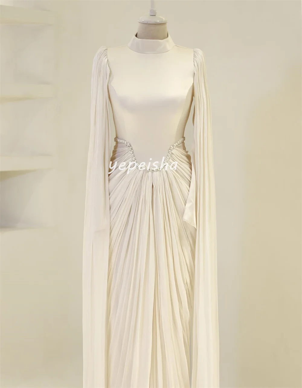 Customized Formal Fashion Chiffon Pleat Draped Rhinestone A-line High Collar Long Dresses Bespoke Occasion Dresses High Quality image 5
