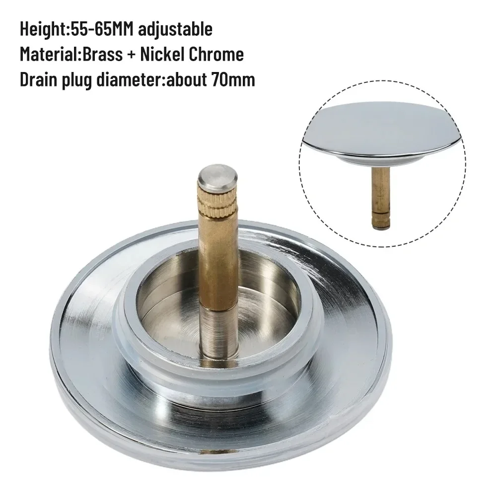 70 мм сливная пробка для ванны, серебряная пробка для раковины, сменная всплывающая пробка для ванны, для большинства раковин, ванн