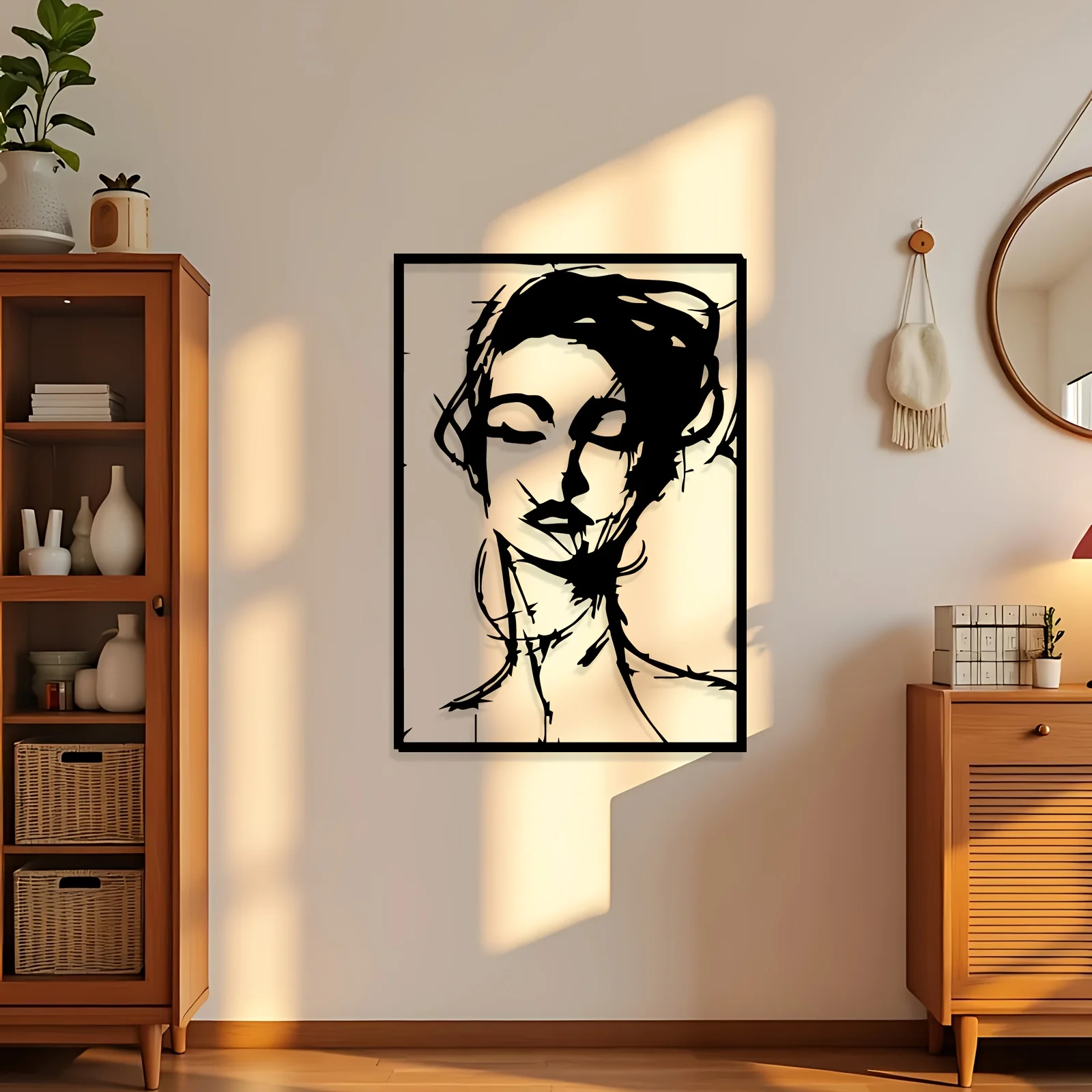 Metal Wall Art Abstract Female Silhouette Powder Coated Iron Rustic Hanging Elegant Statue for Bedroom Garden Fence Valentine