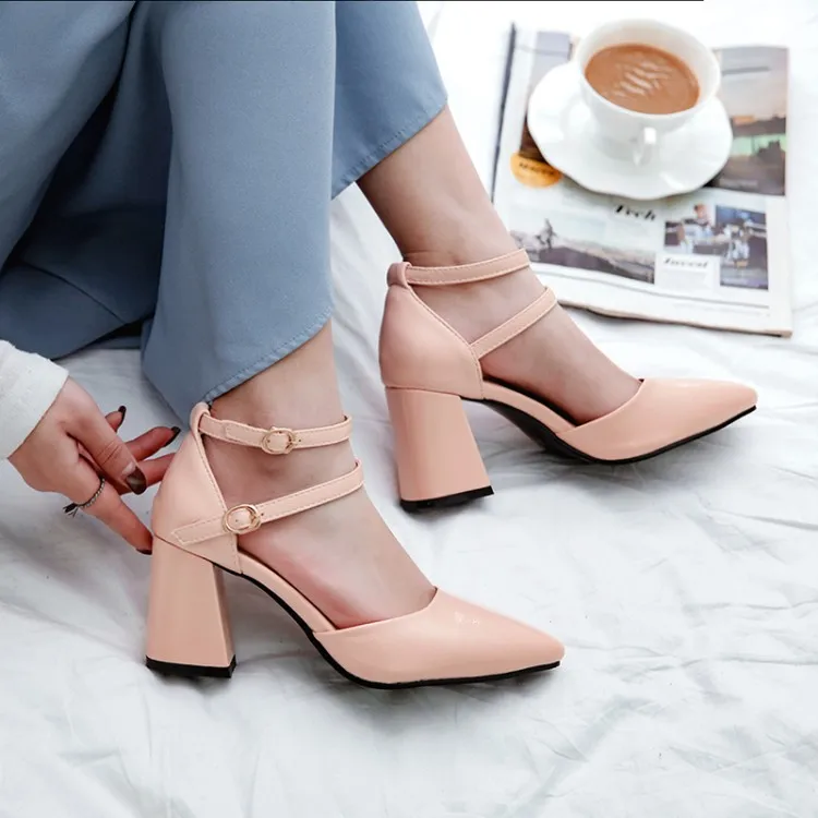 Oversize Large size Big size High-heeled shoes Pointed toe Thick Heel Fashion trend Comfortable Light Weight