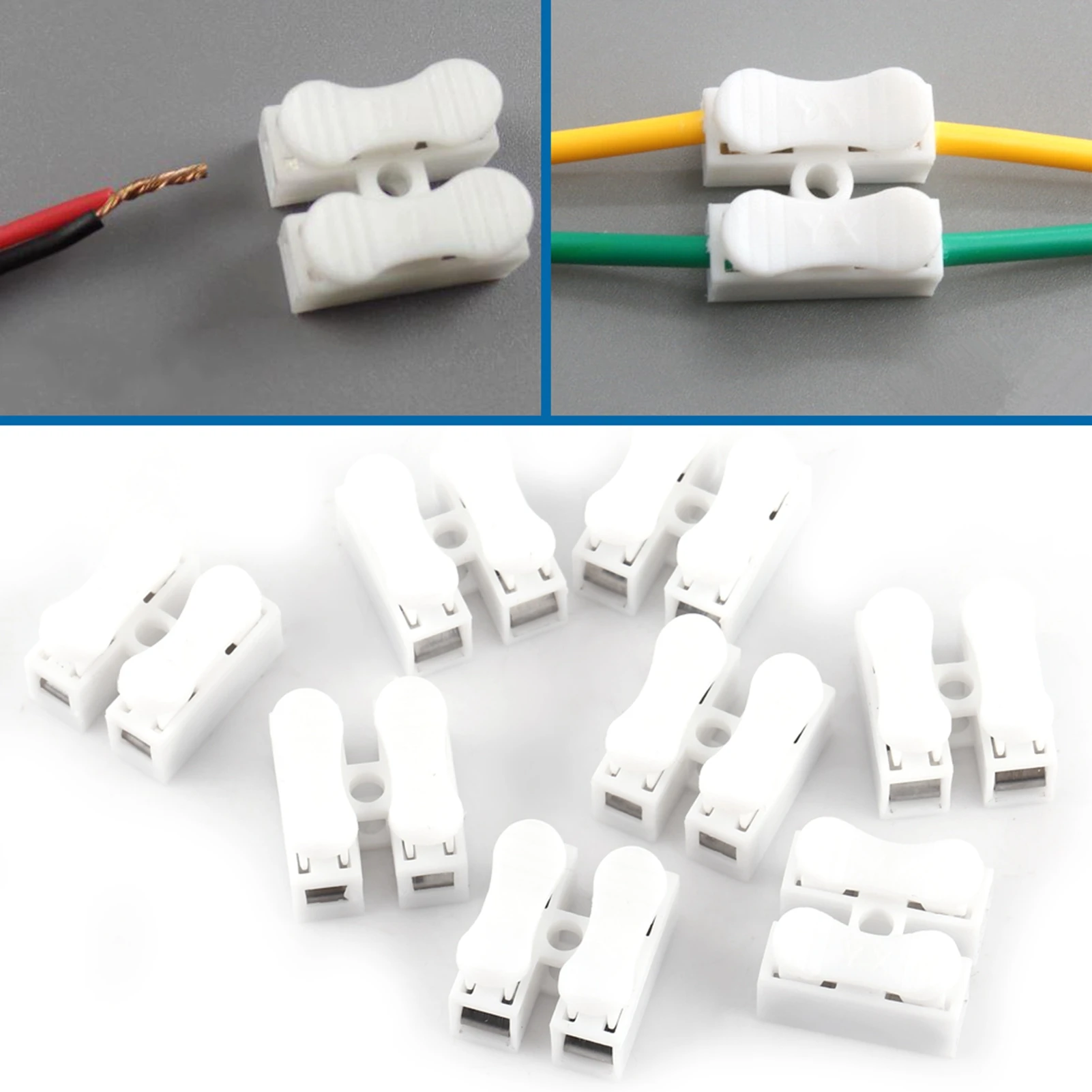 100PCS 5A 2-Pin Push-In Quick-Connect Cable Connector White Terminal Block Spring-Cage Terminal Cable Connector Terminal Block